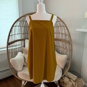 Wayre Mustard Yellow Square Neck Travel‎ Dress L Pockets Adjustable Straps